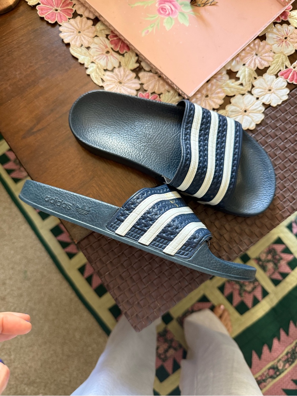 adidas Navy and White Slide Sandals - Women's Casual Slides